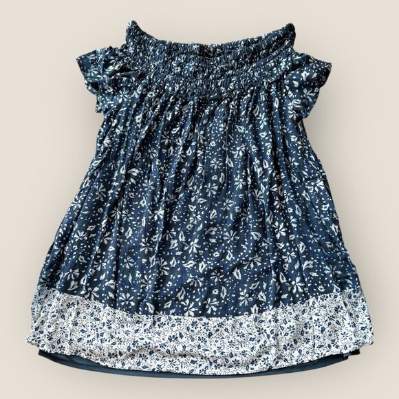 Lane Bryant Womens Navy Floral Print Smocked Off Shoulder Dress Plus Size 22/24 - Picture 1 of 7